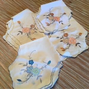 Embroidered Floral White Cotton scarfs for decor vintage